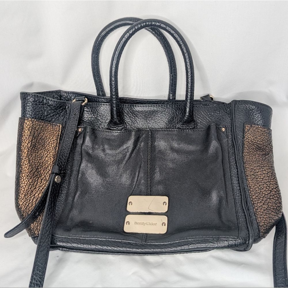 See By Chloe Nellie Double Function Tote Bag Black Metallic Gold Leather Handbag